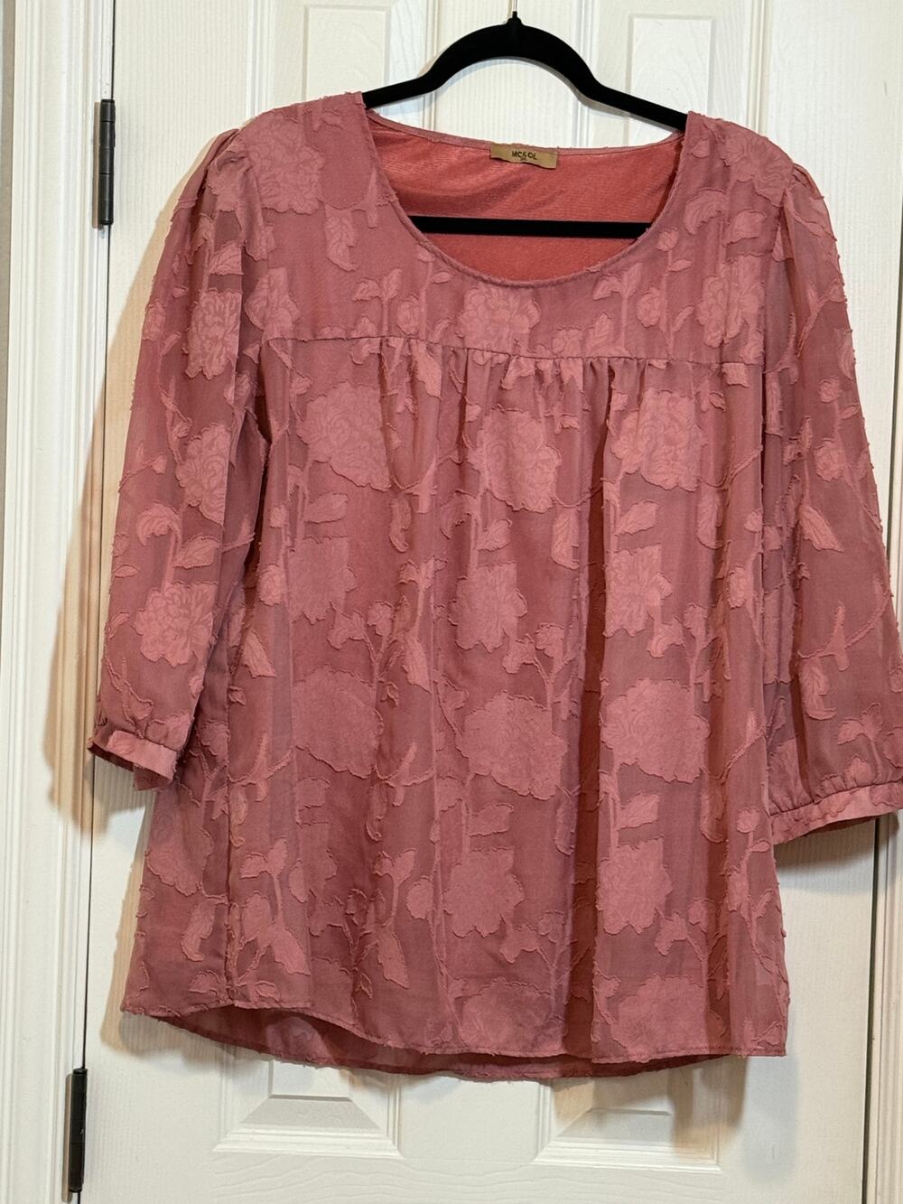 MCKOL XXL Blouse Dusty Pink – Floral Sheer Lace Boho Romantic Tunic Top